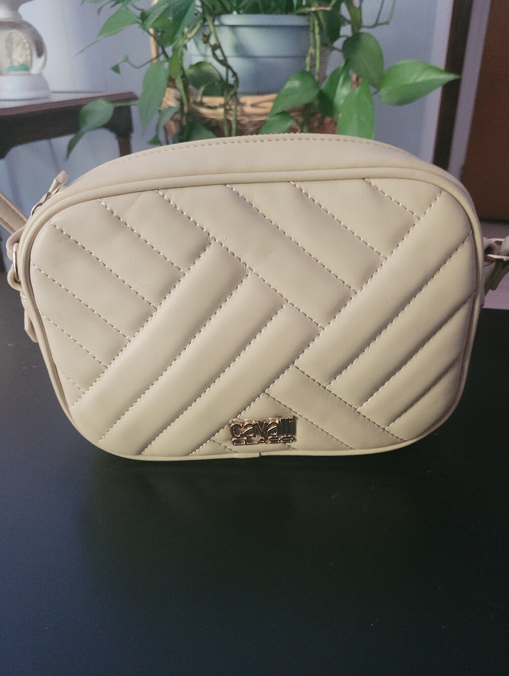 Cavalli Class Quilted Cream Crossbody Camera Bag